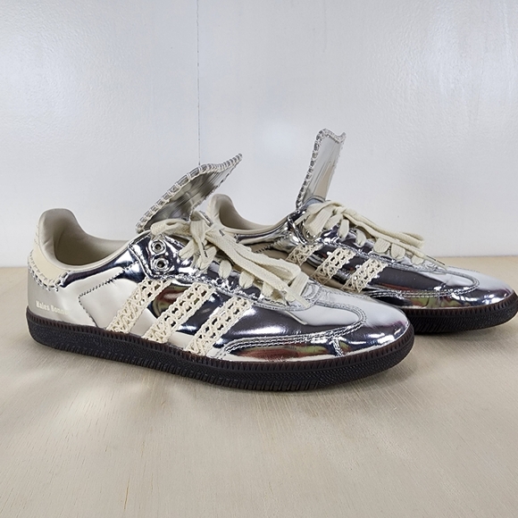 adidas Shoes - Silver adidas x Wales Bonner Samba shoes with crochet details. Size 8½